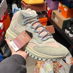 Stylish Pink and Gray High-Top Sneakers